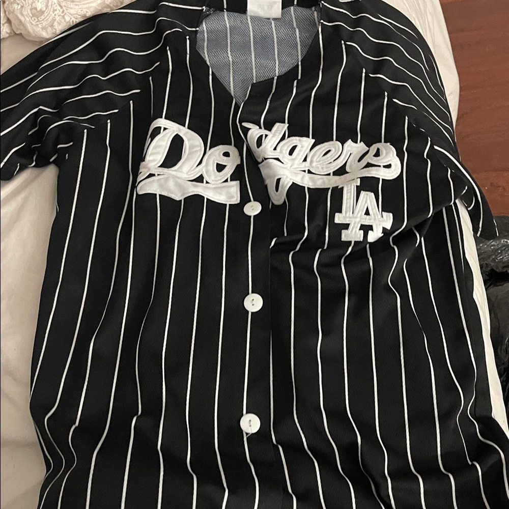 MLB Dodgers Black and White Pinstripe Jersey